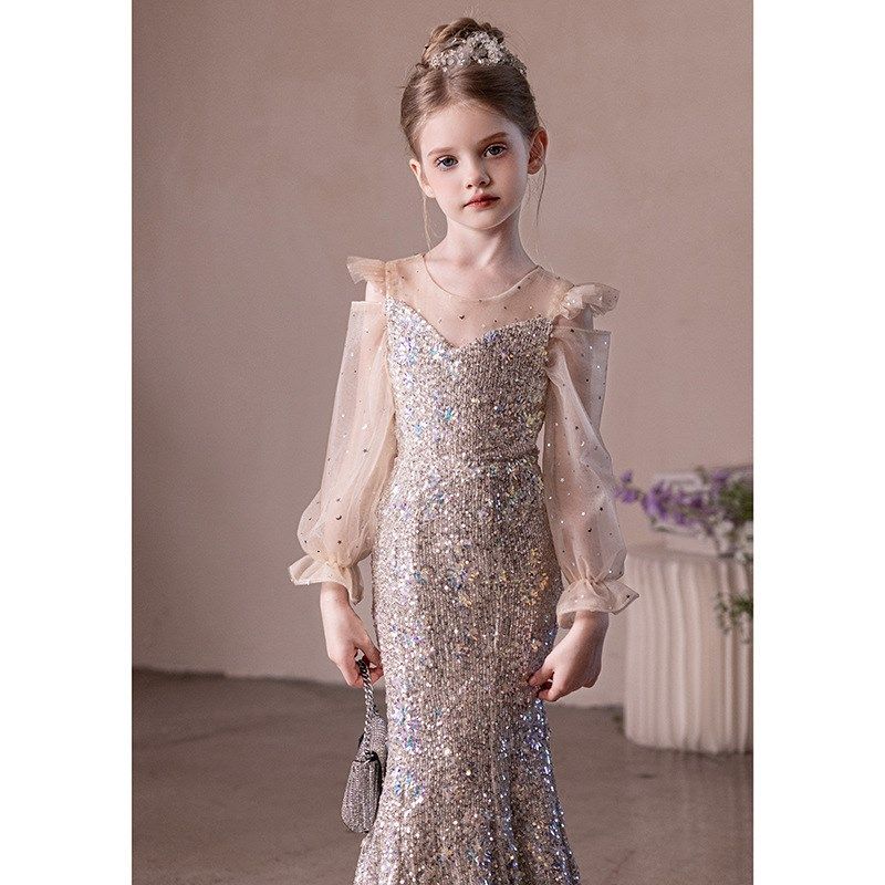 儿童亮片晚礼服轻奢高端女童生日鱼尾公主裙主持人钢琴演奏演出服,童装/婴儿装/亲子装,儿童礼服,淘宝优惠券,粉丝福利购,淘宝优惠卷