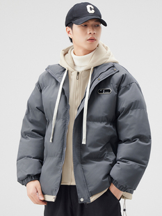 外套 潮牌加厚保暖休闲棉服2024新款 宽松假两件连帽棉衣男士 秋冬款