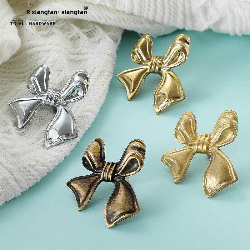 向凡创意个性蝴蝶结拉手纯铜衣柜轻奢北欧抽屉单孔全黄铜柜门把手