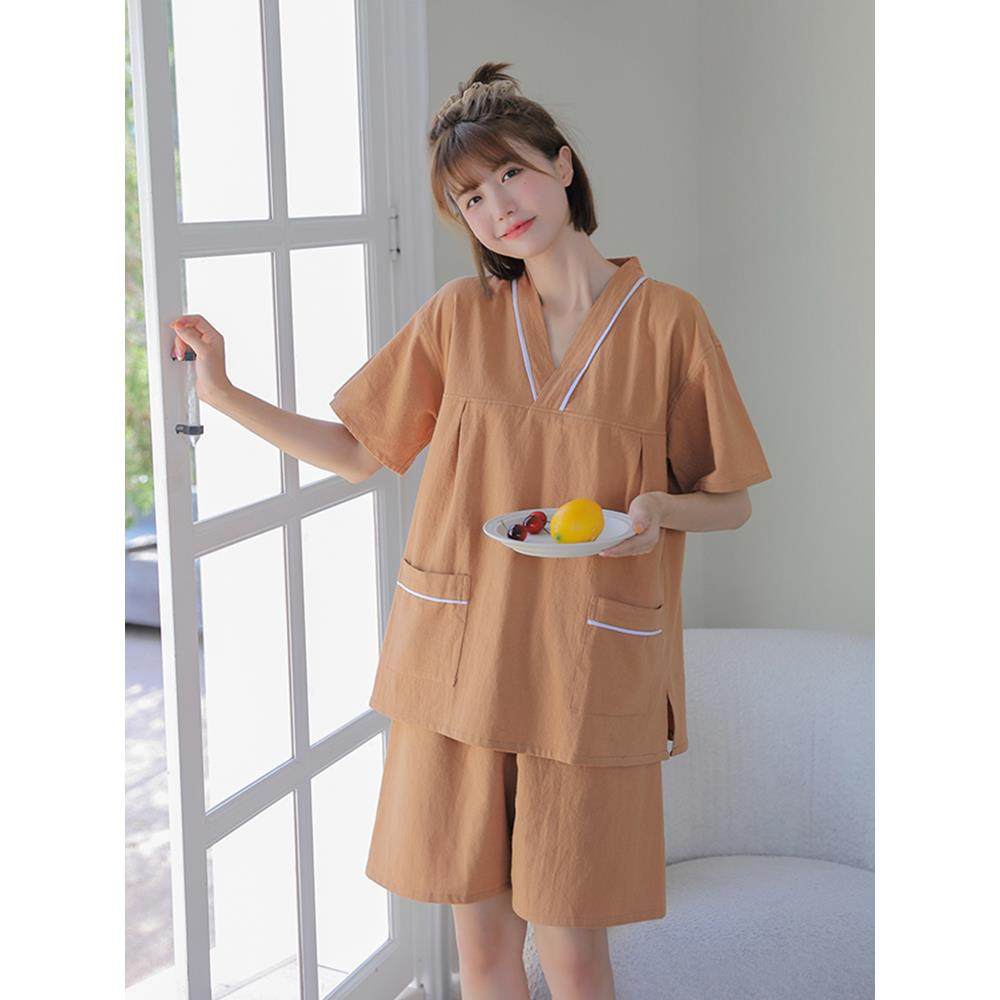 汗蒸服女100%纯棉韩版可爱情侣大码套装家居服睡衣浴服桑拿服男