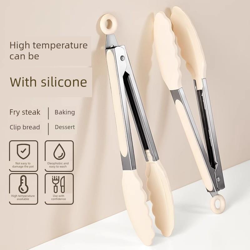 德国品质夹子食品夹硅胶厨房夹菜食物夹耐高温防烫不锈钢牛排夹