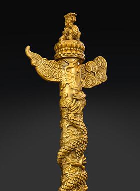 全黄铜中华华表柱家居客厅摆件铜流云盘龙柱工艺品摆设貔貅狮子