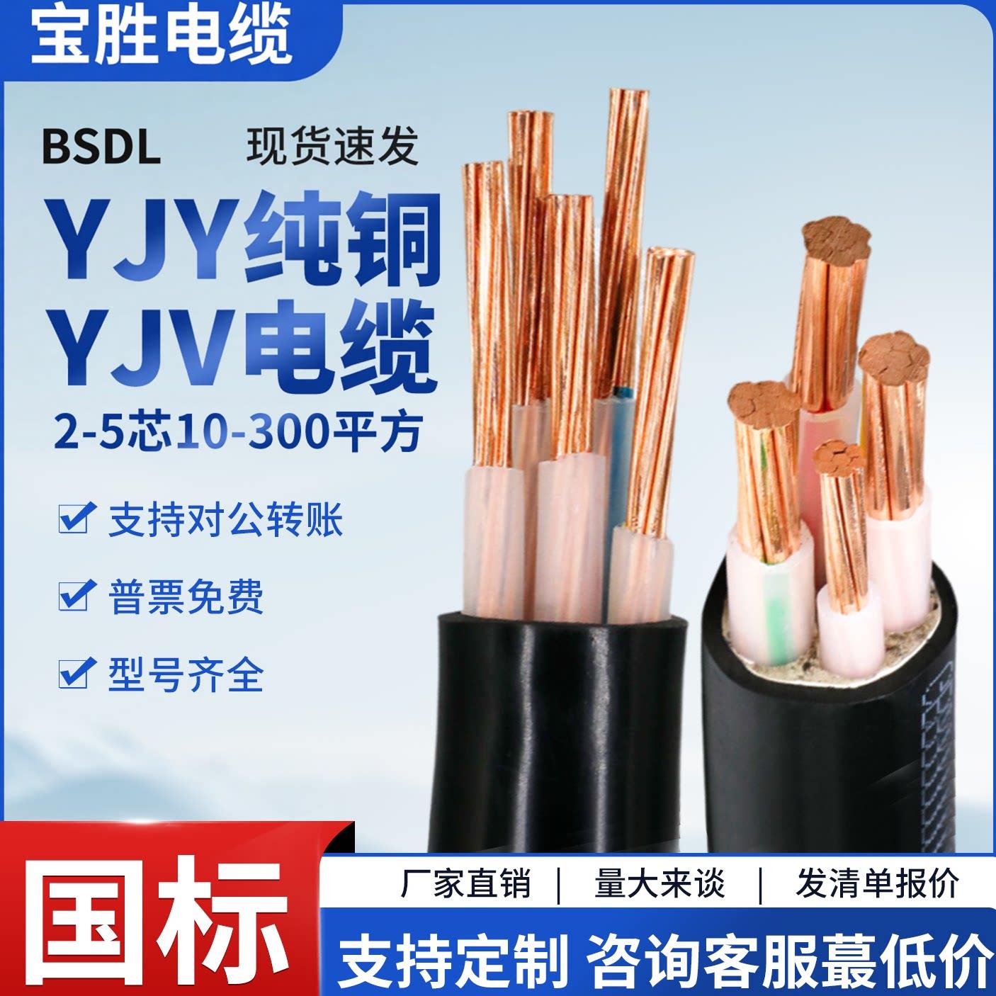 宝胜YJV2 3 4 5芯2.5 4 6YJY10充电桩16 25 35+1+2平方三相电缆线