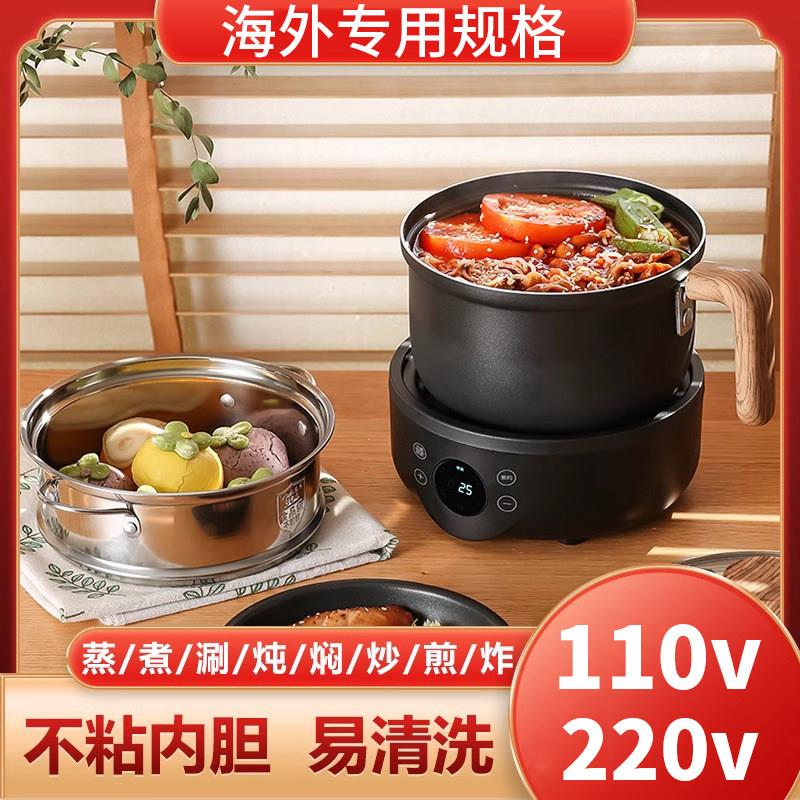 110V220v海外快煮锅多功能两件式电锅迷你煮涮烤一体不沾锅快煮锅