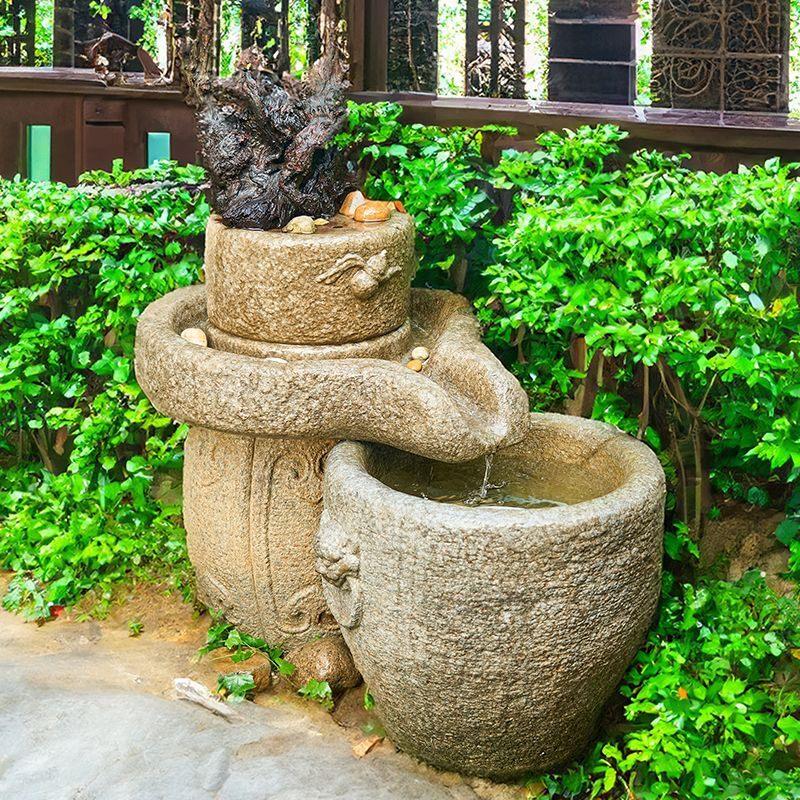 中式庭院水池景观阳台院子假山石磨流水喷泉花园布置装饰造景摆件