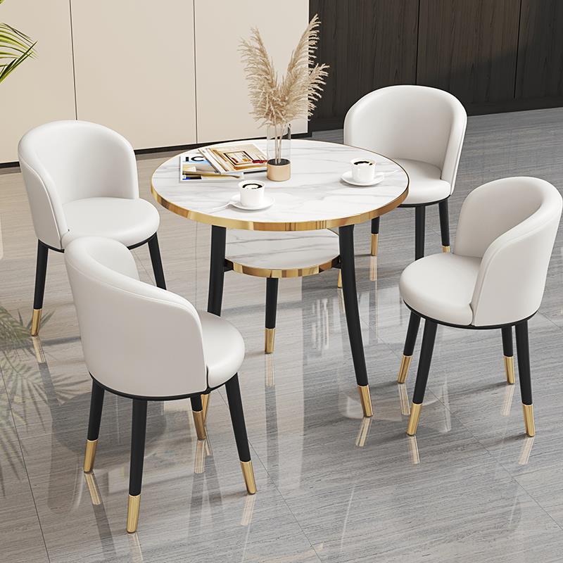 轻奢洽谈桌椅组合小圆桌阳台休闲现代简约售楼处双层桌子商务谈判