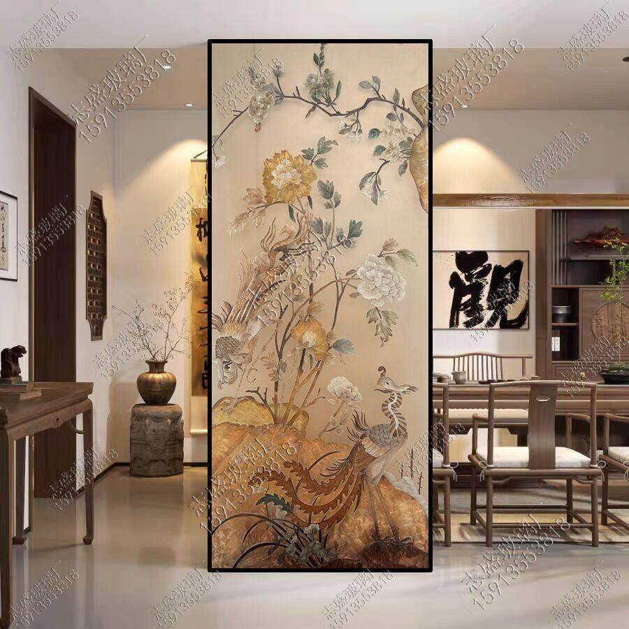 中古风掐丝珐瑯彩覆古艺术玻璃客厅卧室屏风隔断墙入户正对门玄关