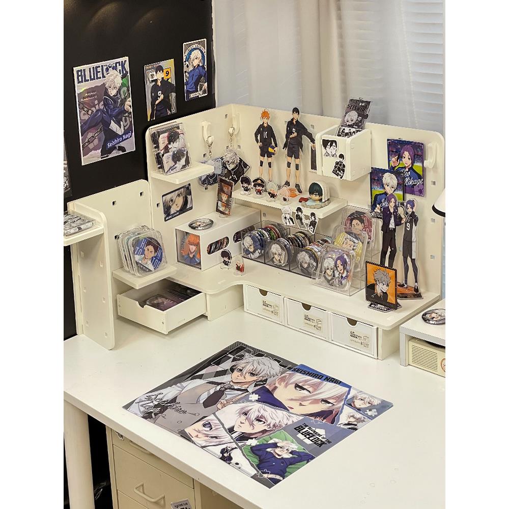 痛桌改造桌面转角置物架二次元吧唧立牌展示架洞洞板谷子收纳架