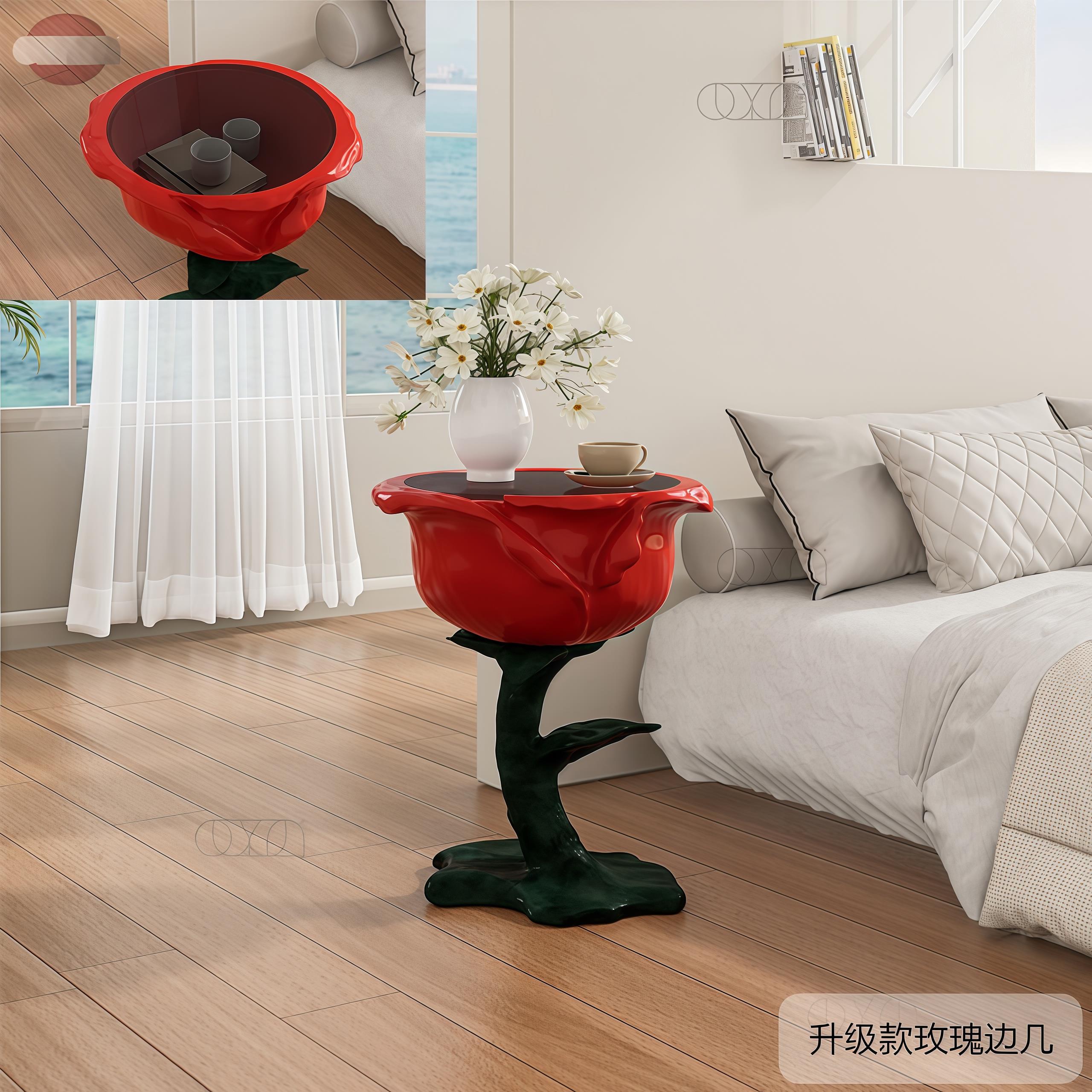 玫瑰花边几床头可移动创意艺术玄关客厅小茶几沙发侧边柜玻璃角几