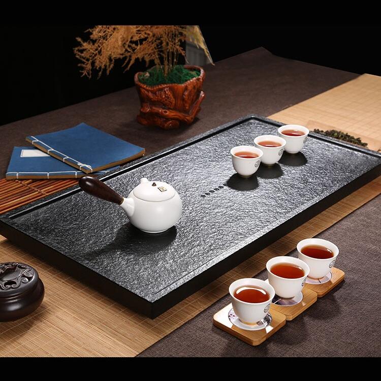 乌金石茶盘黑金石材茶台中式托盘茶道套装简约家用大小号功夫茶具