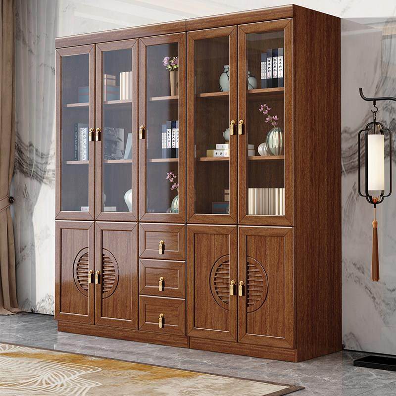 胡桃木实木书柜全实木带玻璃门防尘置物柜现代中式落地柜政府补贴,住宅家具,组合书柜,淘宝优惠券,粉丝福利购,淘宝优惠卷
