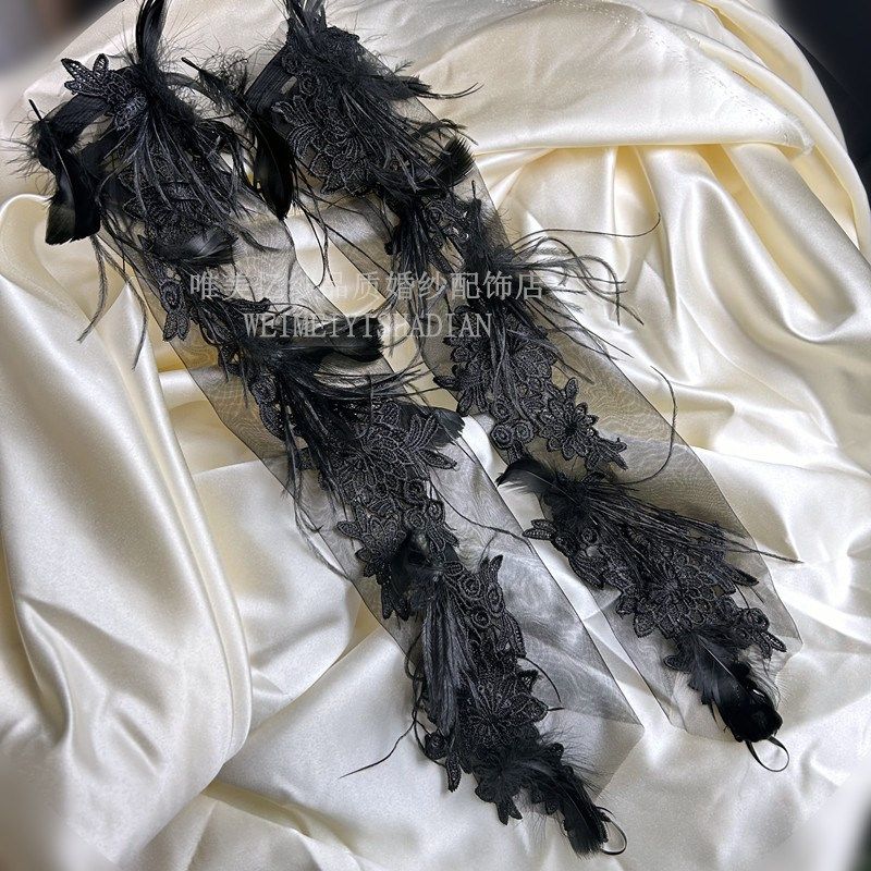 新款时尚黑色网纱羽毛超仙手套长款勾指新娘礼服造型复古拍片摄影,服饰配件/皮带/帽子/围巾,手套,淘宝优惠券,粉丝福利购,淘宝优惠卷