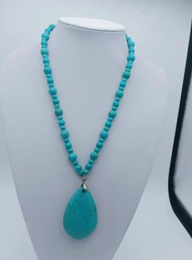 中国民族风绿松石单层项链首饰复古优雅个性毛衣链百搭绿松石配饰