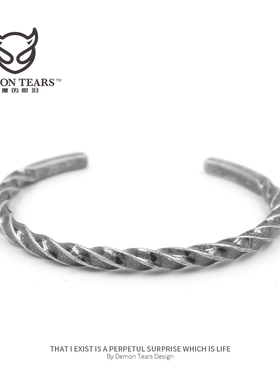 新品简约风纳瓦霍复古做旧扭纹麻花古银开口男女手镯方形个性手环