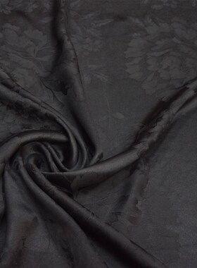 零头45姆米加厚k重缎黑色牡丹花提花印花香云纱礼服面料旗袍裙布