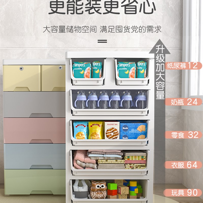 婴儿童塑料抽屉式收纳柜子简易多层家用储物宝宝衣柜置Z物箱五斗