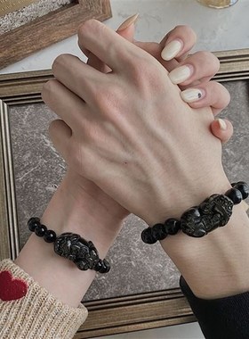 天然金曜石貔貅手链男女情侣款一对纪念转运招财定情信物生日礼物