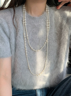 多层强光仿珍珠项链女款2024新款长款毛衣链轻奢高级感小众锁骨链