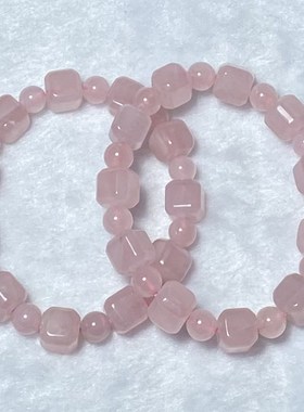 天然粉水晶方糖手链女时尚小清新简约方块手串饰品礼物百搭送女友