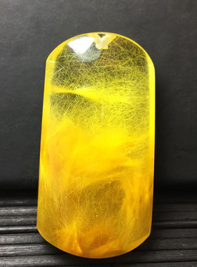 天然金发晶吊坠发晶无事牌方牌水晶吊坠发晶原石项链挂件男女情侣