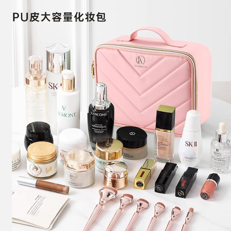 2024新款化妆包带镜子lewd灯手提便携大容量化妆收纳箱专业美妆包