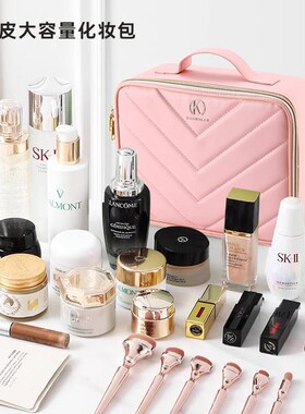 2024新款化妆包带镜子lewd灯手提便携大容量化妆收纳箱专业美妆包