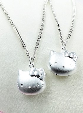 999婴儿纯银项炼卡通小猫骑鞭炼锁骨炼古代银吊坠女学生和儿童