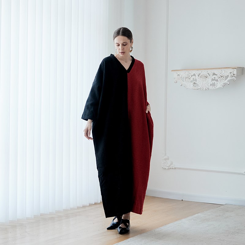 小众极简风Q279气质秋冬袍子显瘦文艺复古大码超长宽松保暖连衣裙