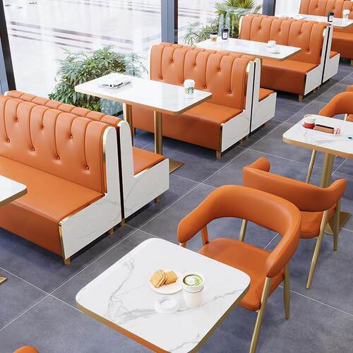 网红奶茶店桌椅组合甜品小吃汉堡火锅店餐厅卡座沙发商用餐饮家具