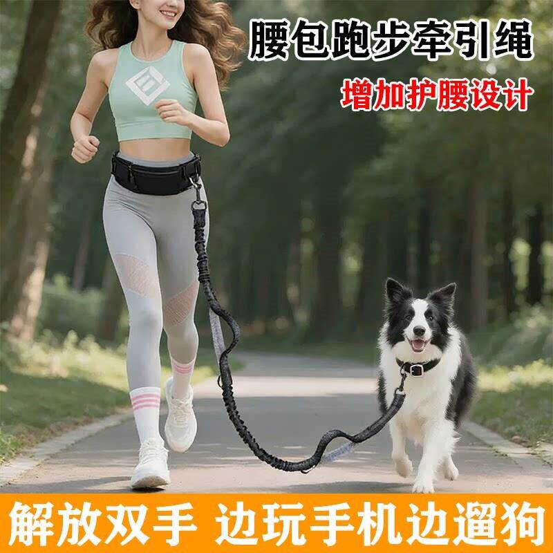 防爆冲跑步遛狗绳尼龙反光可伸缩运动腰包手牵狗炼牵引绳防挣脱