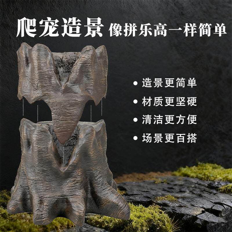 爬宠爬虫原生沉木桩树干睫角豹纹肥尾蜥蜴躲避攀爬造景背景板套装
