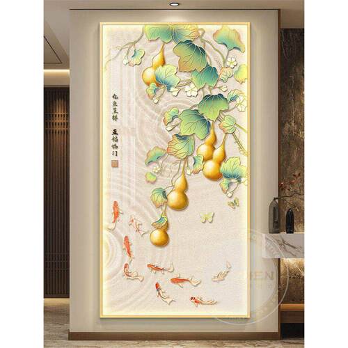 葫芦轻奢led带灯入户玄关装饰画走廊过道挂画壁画简约现代高级感
