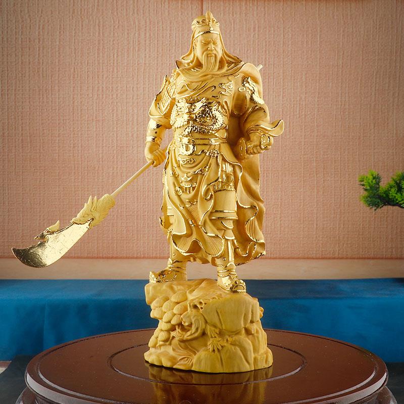 小叶黄杨木雕刻工艺品关公武财神像家居客厅装饰品人物摆件关二爷