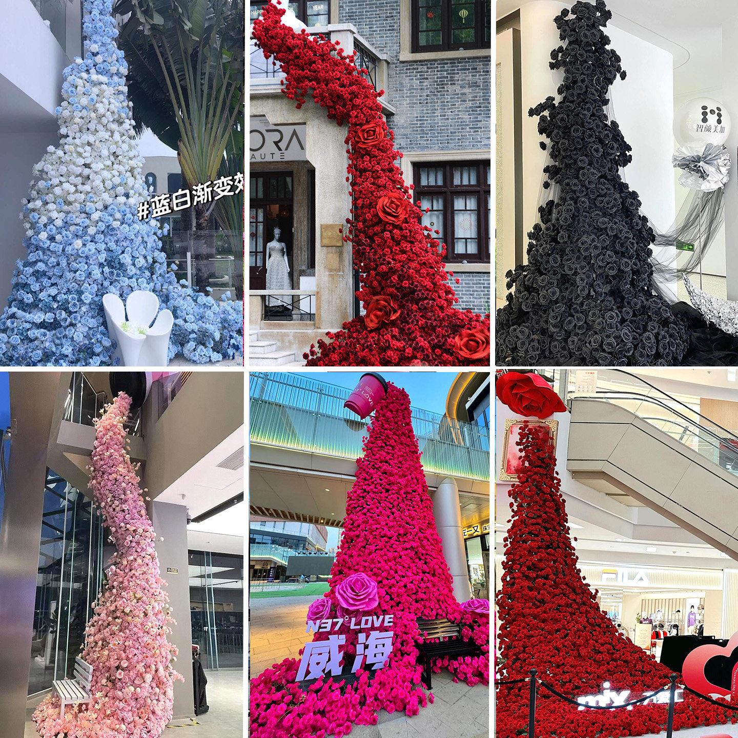 diy玫瑰瀑布网红打卡花墙仿真假花商场婚庆节庆拍照橱窗背景布置