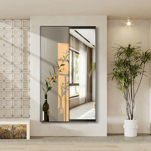 北欧风玄关装 全身镜民宿家用衣帽房间可推拉关闭试衣镜 饰画隐藏式