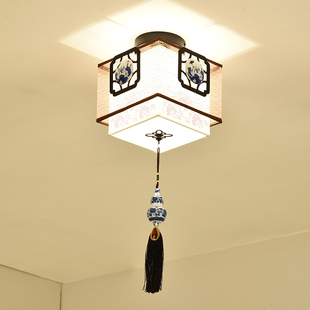 青花瓷g玄关灯过道走廊吸顶灯阳台门厅灯饰LED入户简约灯具 新中式