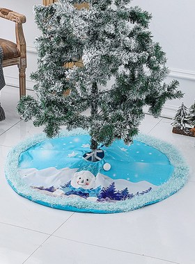晶辰新款毛绒树裙lled蓝色带灯发光圣诞树围裙圣诞节布置场地