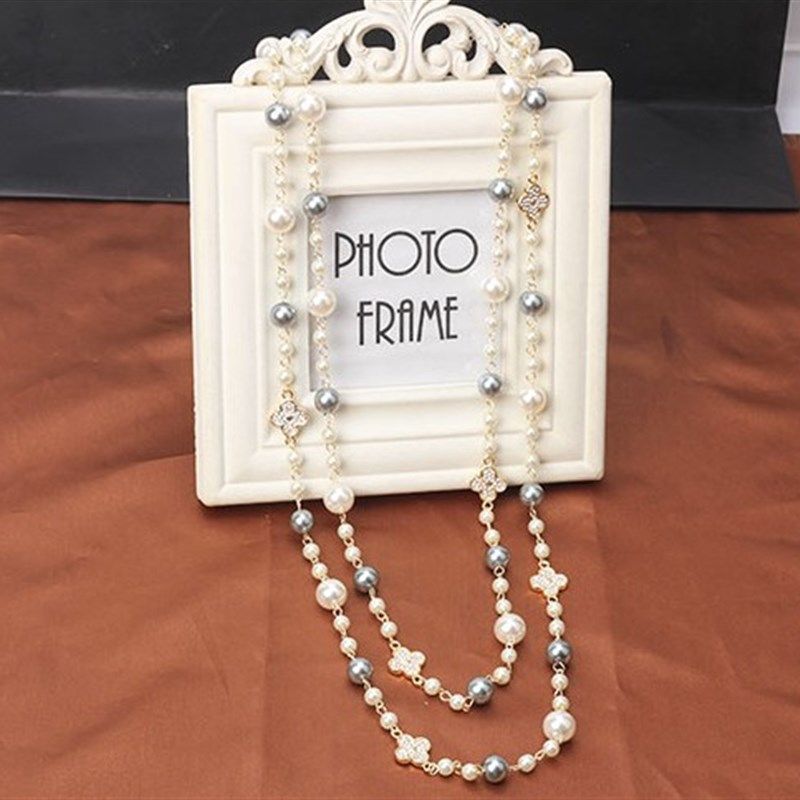 项链女长款韩版时尚百搭多层珍珠镶钻毛衣挂链秋冬装饰品配饰