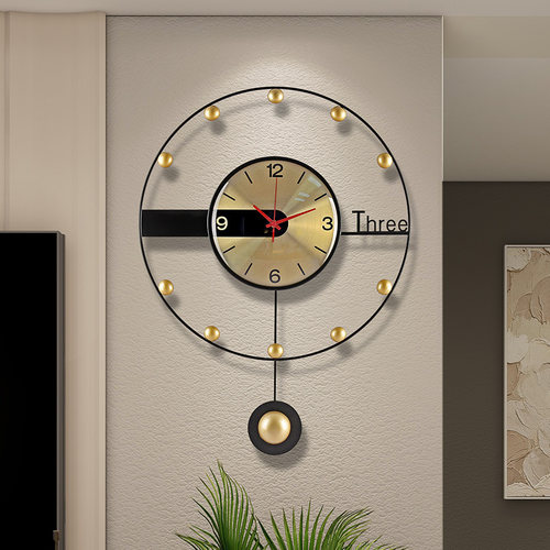 钟表挂钟客厅家用高级感时尚个性创意G免打孔简约大气金属装饰时