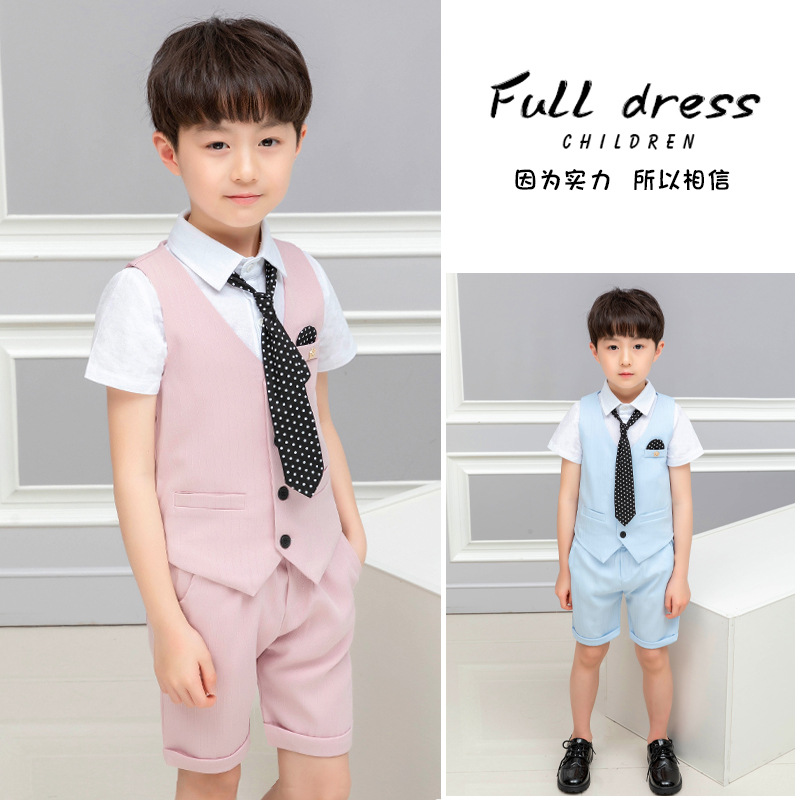 儿童西装a小男孩短袖套装英伦夏季婚礼服花童男童主持人走秀演出