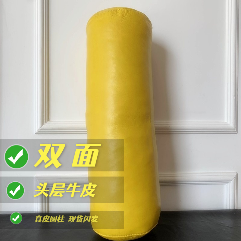 全真皮长圆柱形床头靠垫r沙发腰垫长条抱枕牛皮枕头沙发靠垫扶手