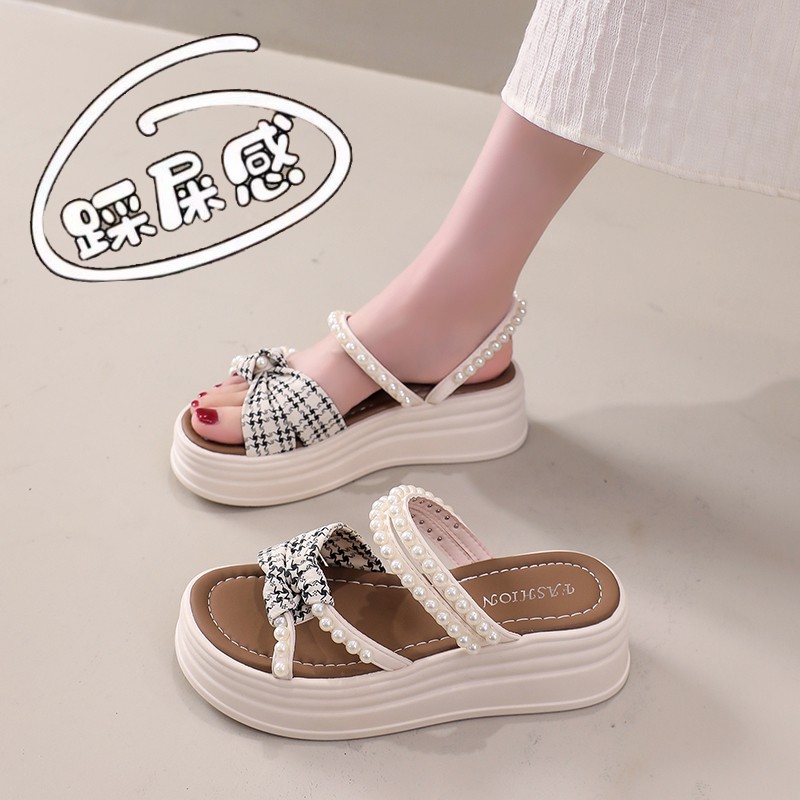 仙女风配裙子凉鞋女夏季外穿精致2024新款松M糕厚底两穿凉拖鞋34 - 封面