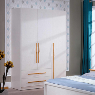 白色纯实木衣柜简约现代二三四门1.E6米m原木压纹小户型平开门衣