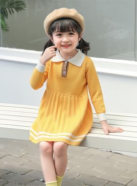 女童针织连衣裙秋冬2021新款小女孩毛衣毛线裙子超洋气网红童装