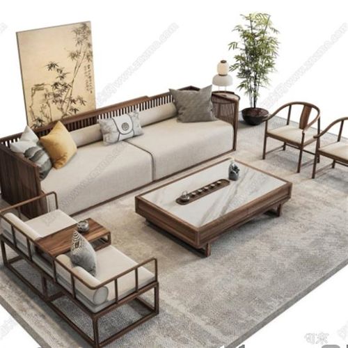 新中式实木沙发组合简约禅意客厅酒店现代中式全实木小户型家具