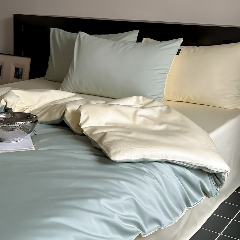 简约A类纯棉双拼100支长绒棉纯色四件套全棉被套床单床笠床上用品