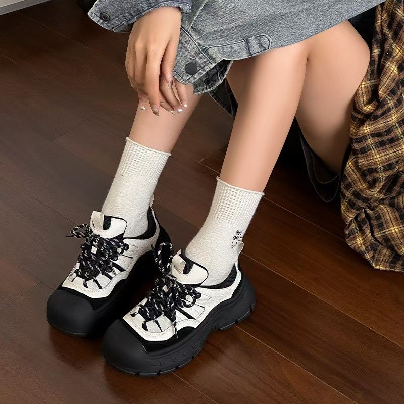 欧货女鞋202g4秋冬加绒保暖丑萌大头厚底休闲鞋真皮百搭户外老爹