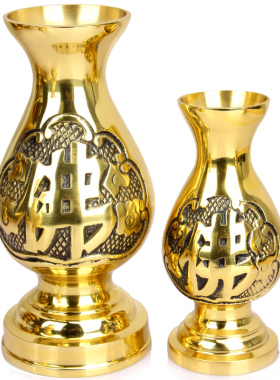 纯铜花瓶摆件供k佛家用客厅佛前插花富贵竹插干花铜观音竹花瓶