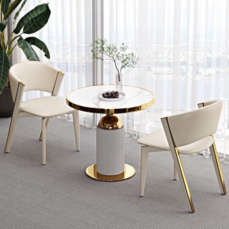 轻奢小圆桌简约家用岩板茶几边几高级商用休闲售楼处接待洽谈桌椅