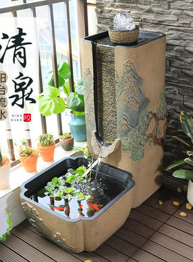 汉韵堂中式c阳台露台流水摆件中国风客厅茶室造景水晶球循环水水